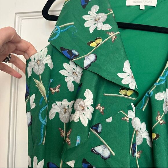 Borgo de Nor Green Garden of Eden Print Maxi Dress GUC US Size 4 with Tie Wrap - Picture 13 of 15